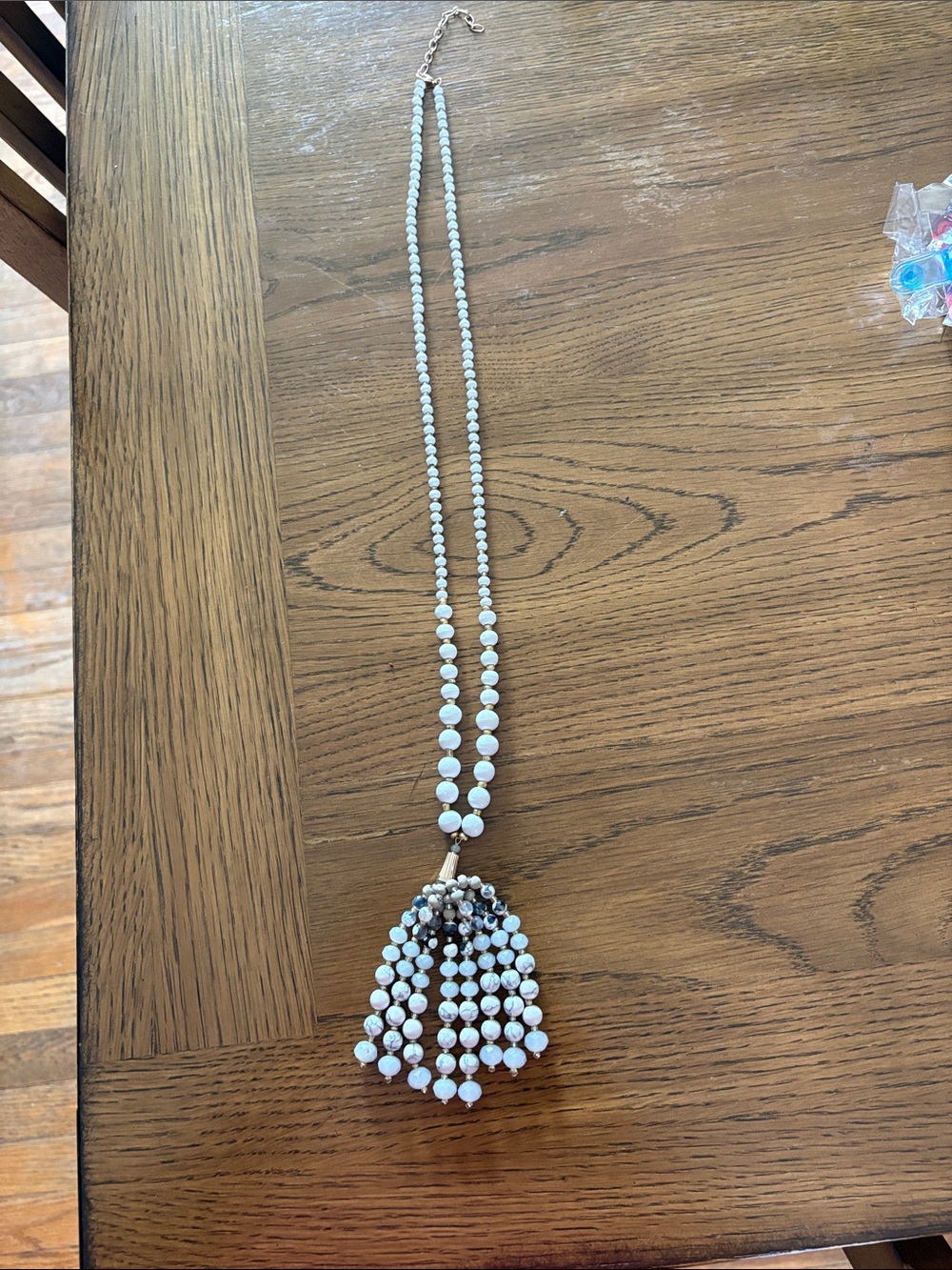 White Beaded Tassel Necklace - Elegant Statement Pendant